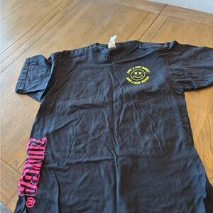Zumba Fitness Black Tee with Pink Side Logo and Yellow Chest Graphic